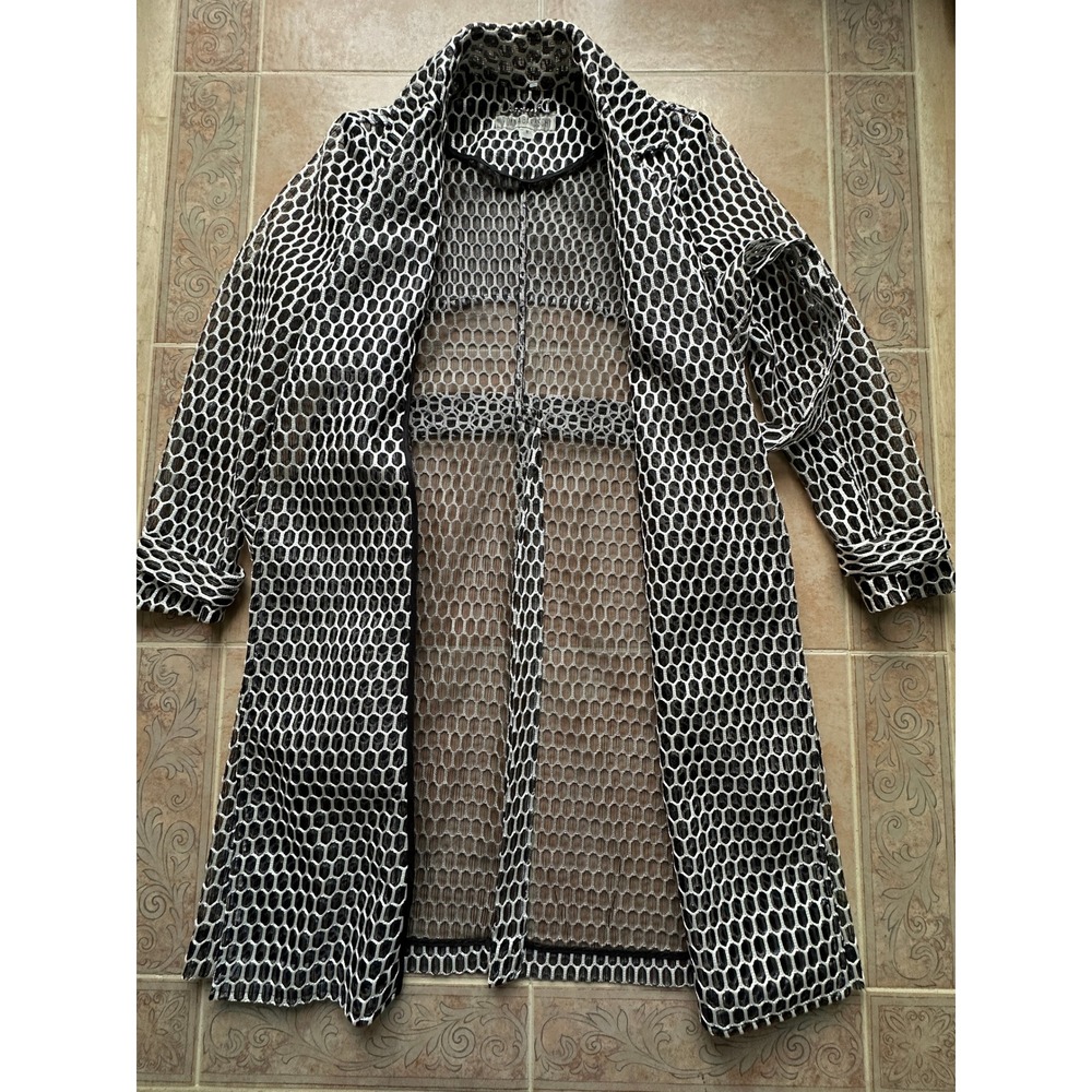 Yoana Baraschi Made in NYC Black White Geometric Print Belted Trench Coat sz 8 - Picture 7 of 10